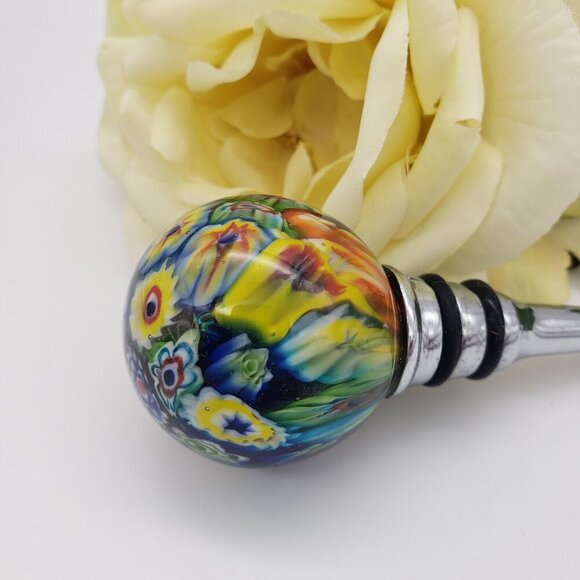 Vintage 1980's Handblown Murano Millefiori Art Glass Wine Bottle Stopper - Picture 4 of 10